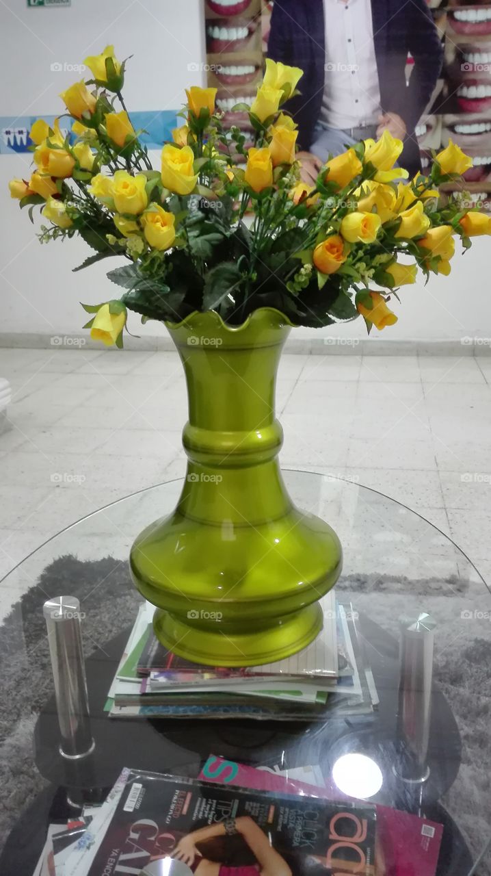 yellow flowers table