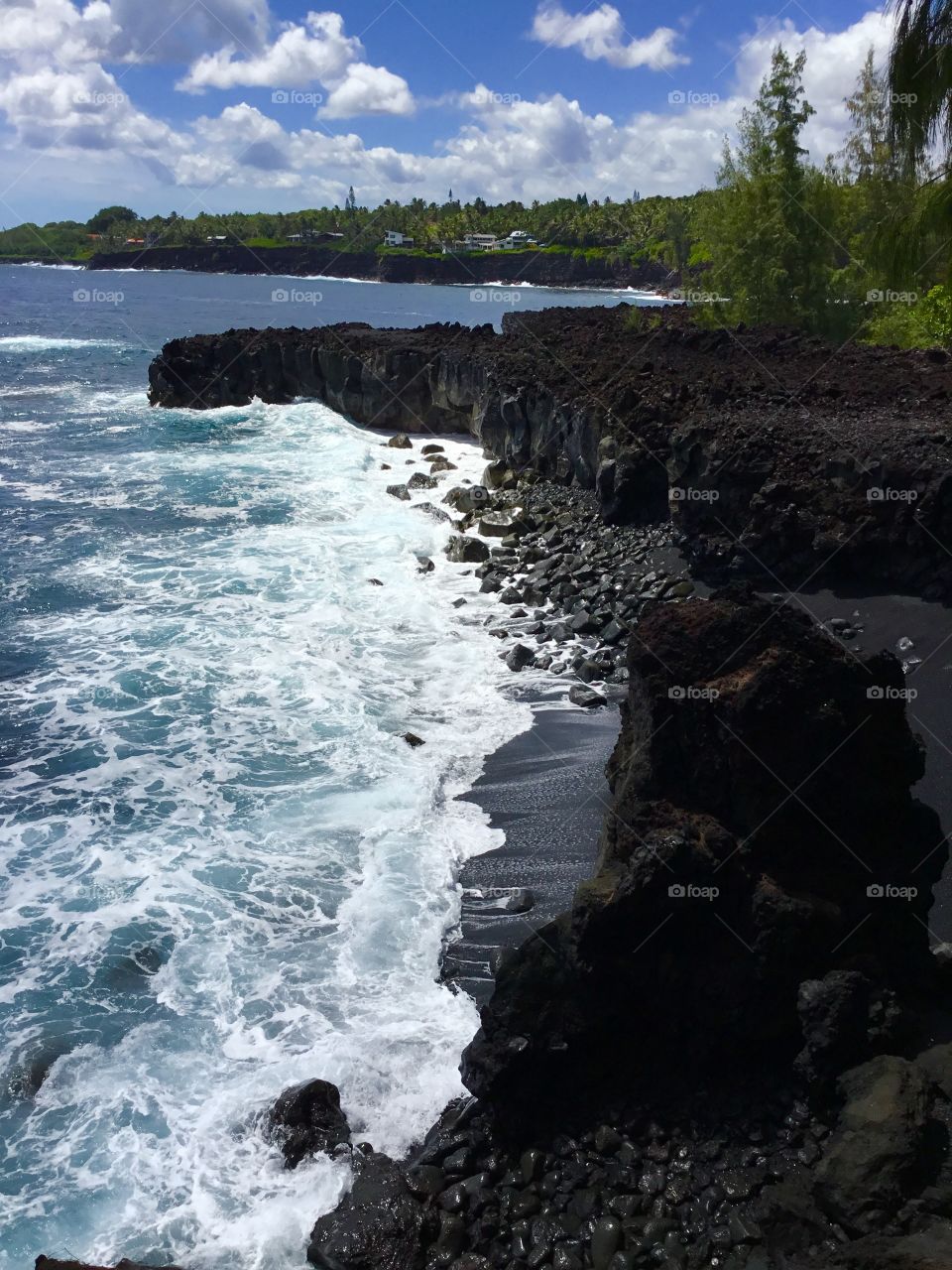 Small black sand beach on the Big Island