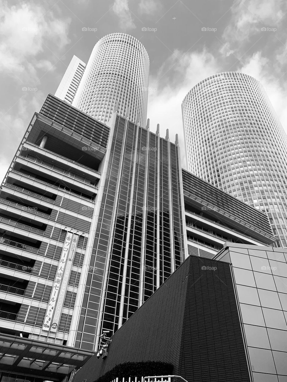 High building in Japan in black and white 