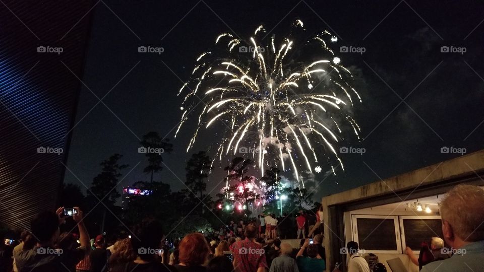 Firework show on Independence Day at Miller Outdoor Theater in Houston Texas!