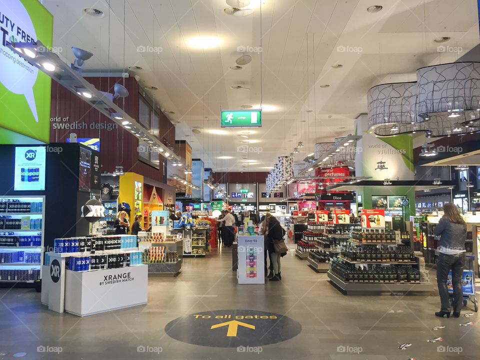 Taxfree shopping at Arlanda Airport in Stockholm Sweden.