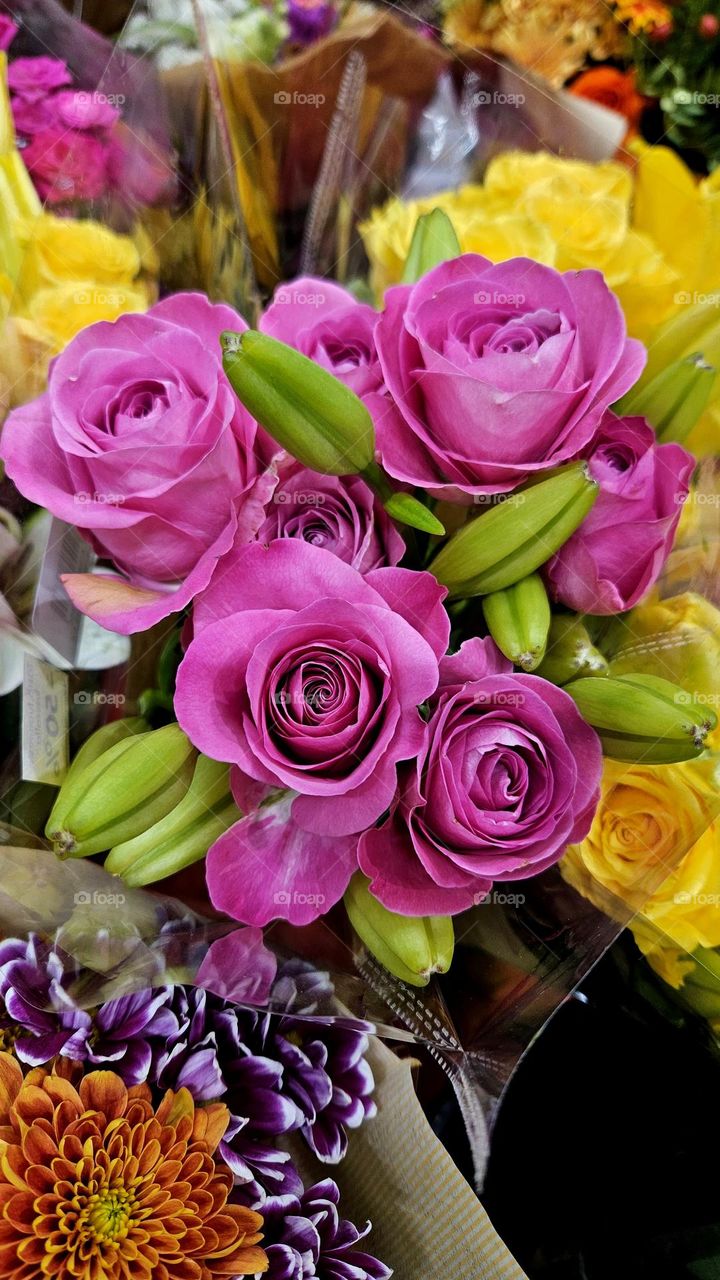 A really wonderful flower bouquet for sale in the store with pink roses suitable for Barbie