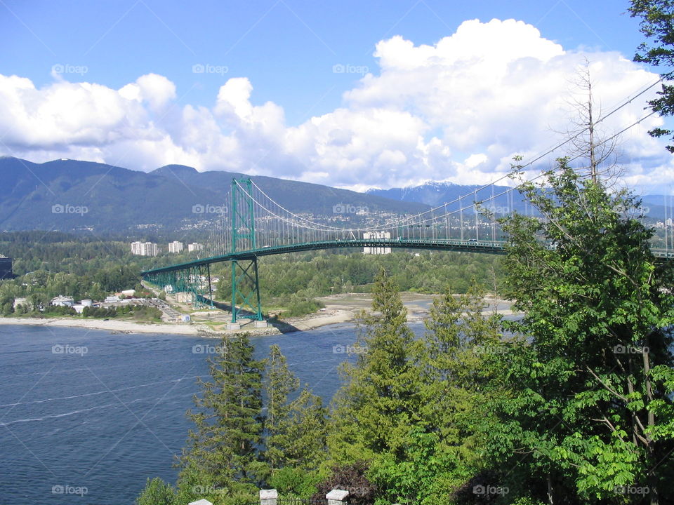 Lions Gate Bridge connecting the city of Vancouver to the main land mountains of British Columbia