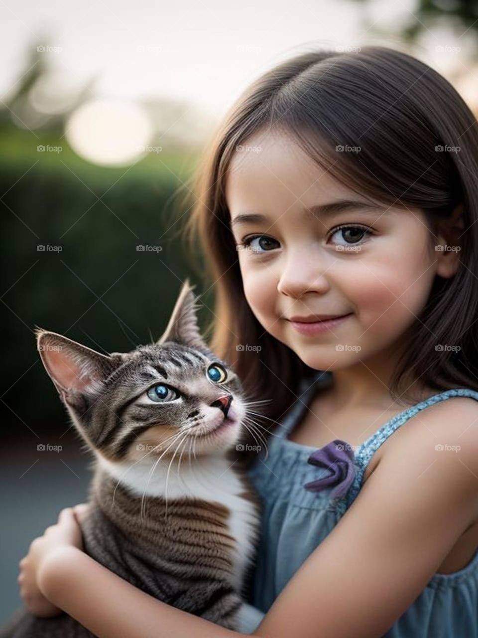 Beautiful baby girl with cute cat