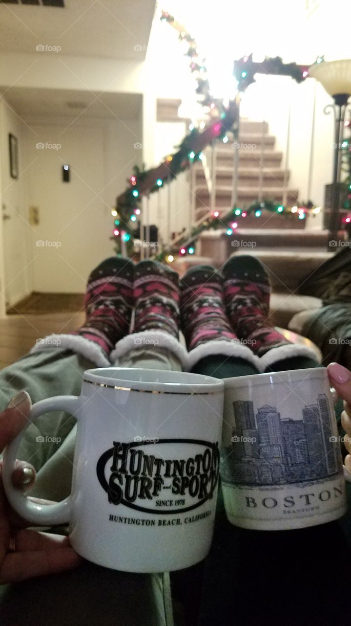 Friends, hot chocolate and warm socks for the holidays