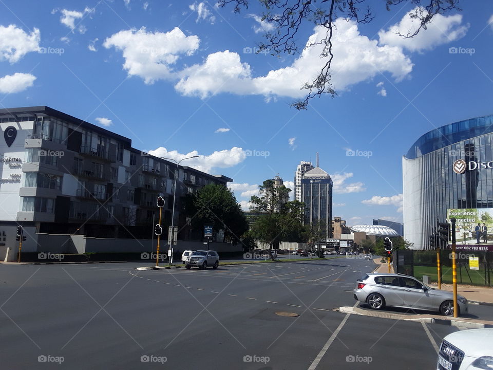 Cloudy skies over the city centre.