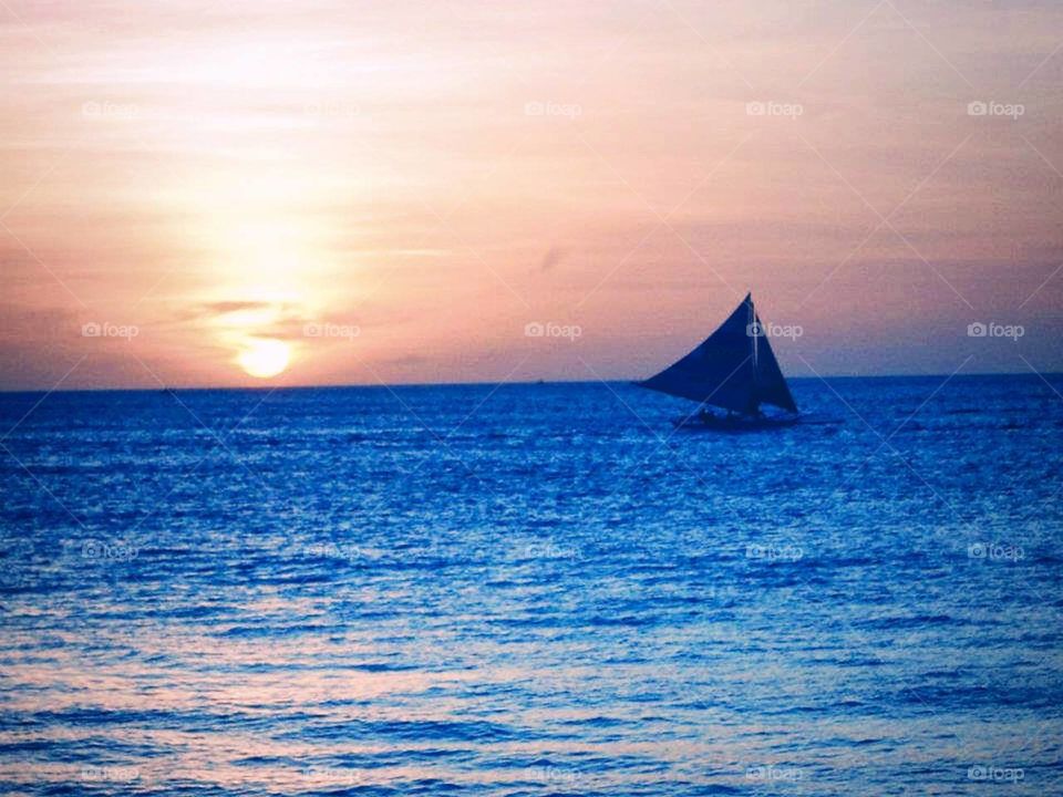 Sunset on the beach in Boracay, Philippines