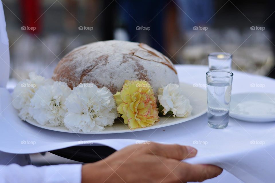 Polish tradition bread and vodka