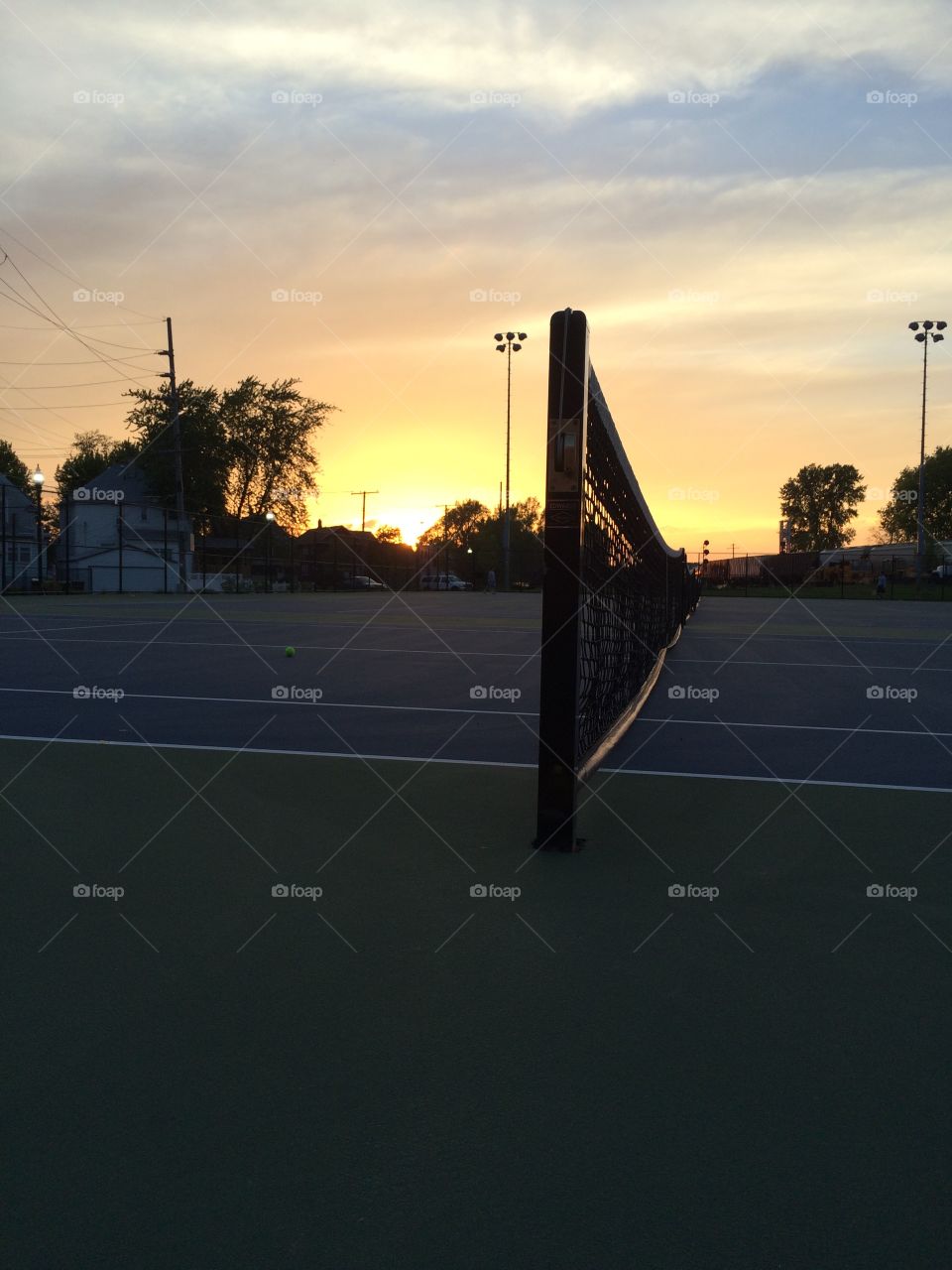Sunset on Tennis court. Tennis court at sunset