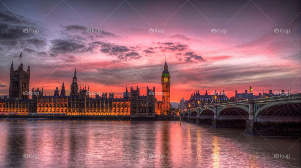 Big Ben and Westminster at sunset, London, UK