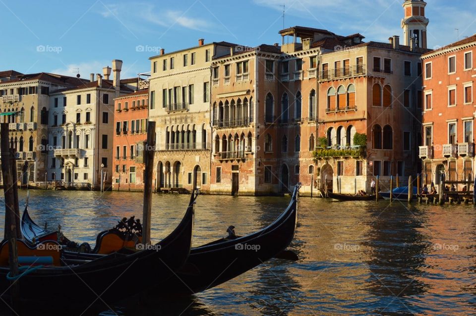 Light strikes the buildings of Venice 