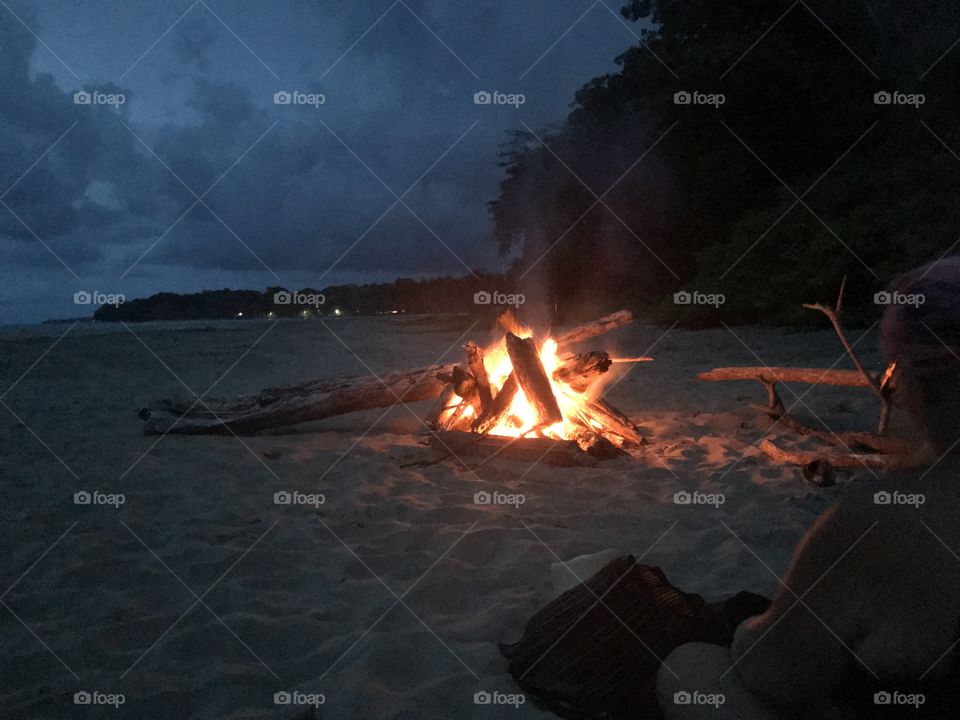 Bonfire on the beach in Costa Rica
