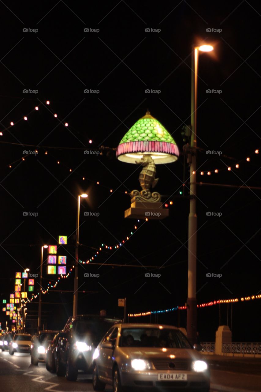 Blackpool illuminations on the seafront