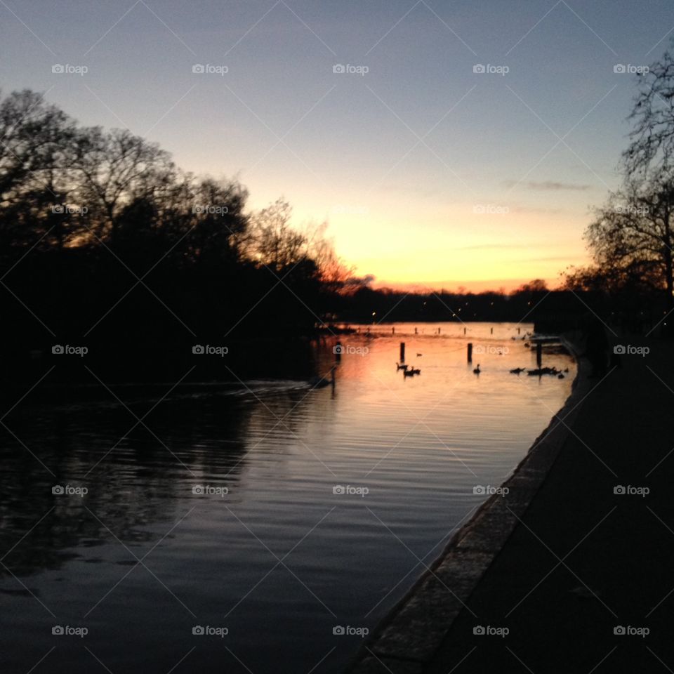 Sunset on the water in Hyde Park