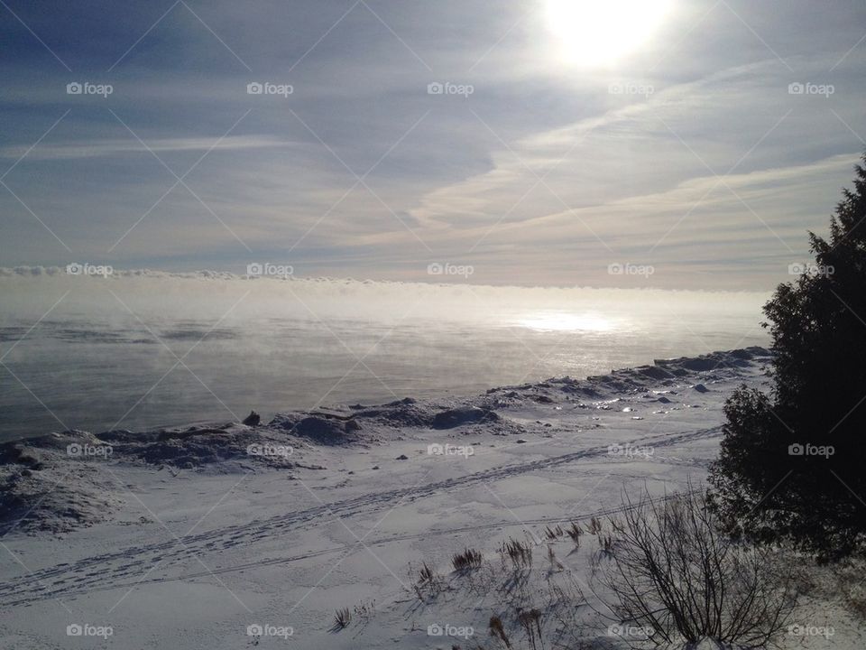 Steam rising off Lake Michigan