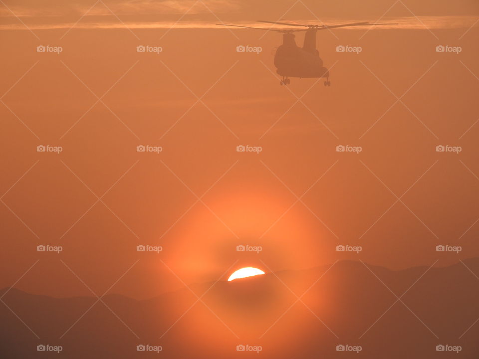 Sunrise in Afghanistan with CH-46 Frog (civilian version)