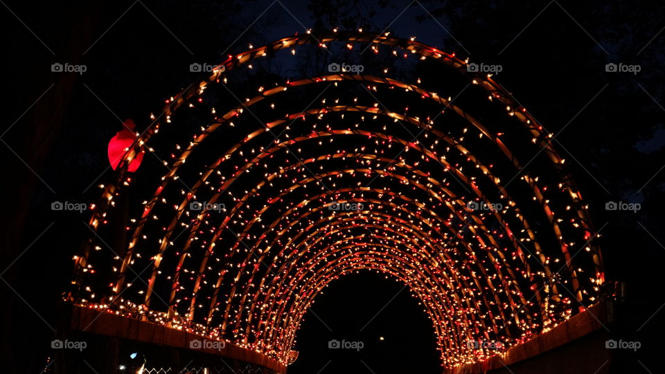 Walkway in city decorated during Christmas