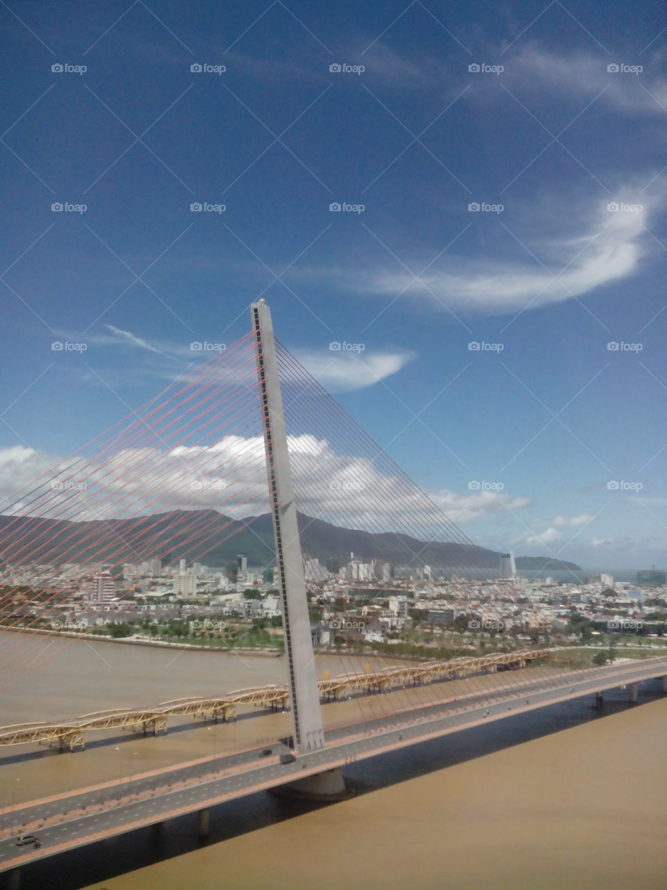 view from above of Tran Tri Ly bridge in Danang Vietnam