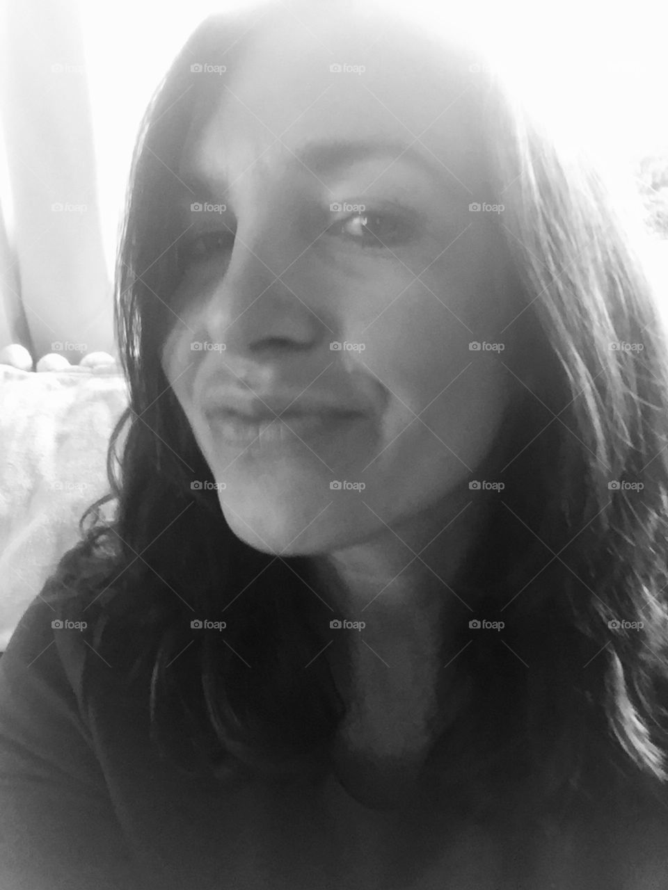 Woman black and white selfie portrait