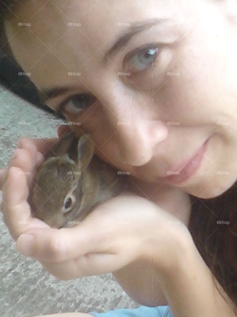 Bunny Love. Me holding a wild bunny.