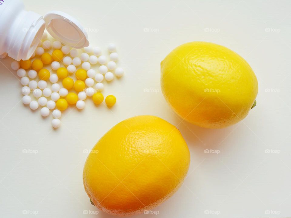 lemons and vitamins C top view healthy food