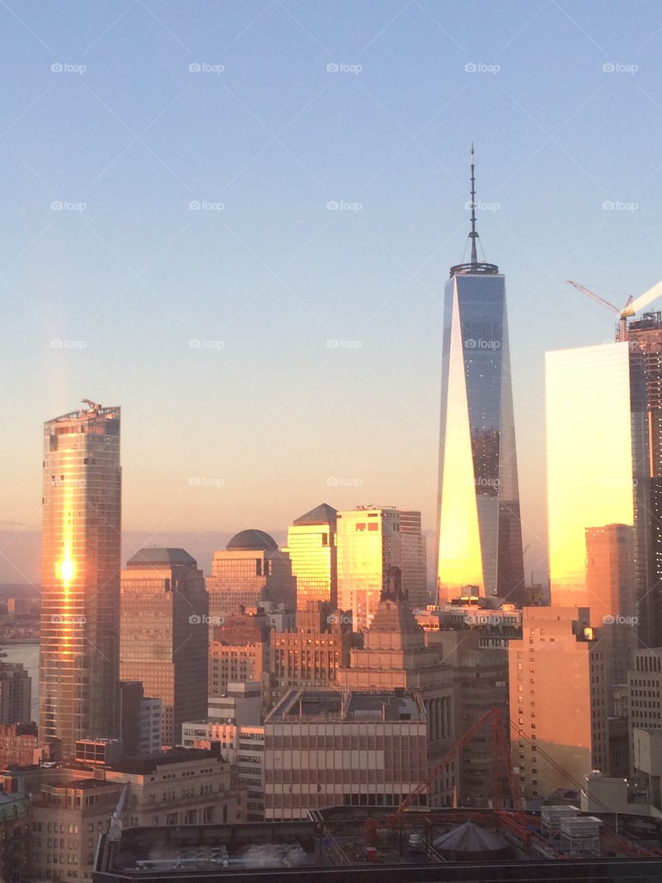New York city, the freedom tower at sunset