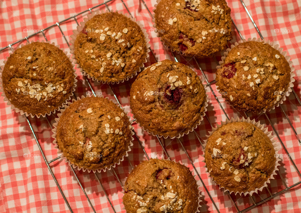 Homemade raspberry oatmeal muffins 