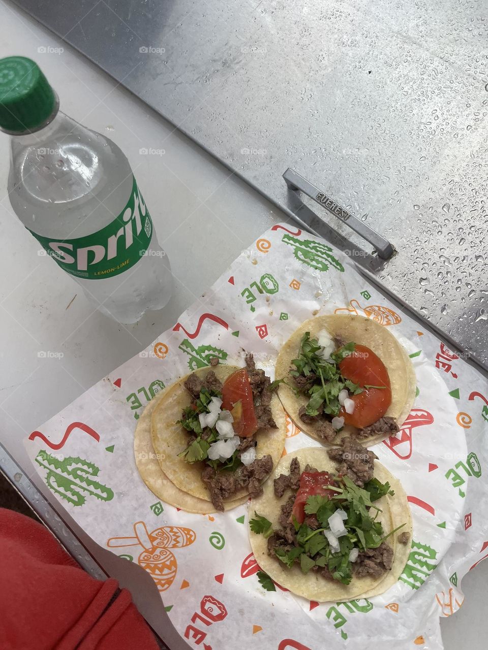 Tacos from the fair with some sprite in the rain… at the fair?! Mhm just right 