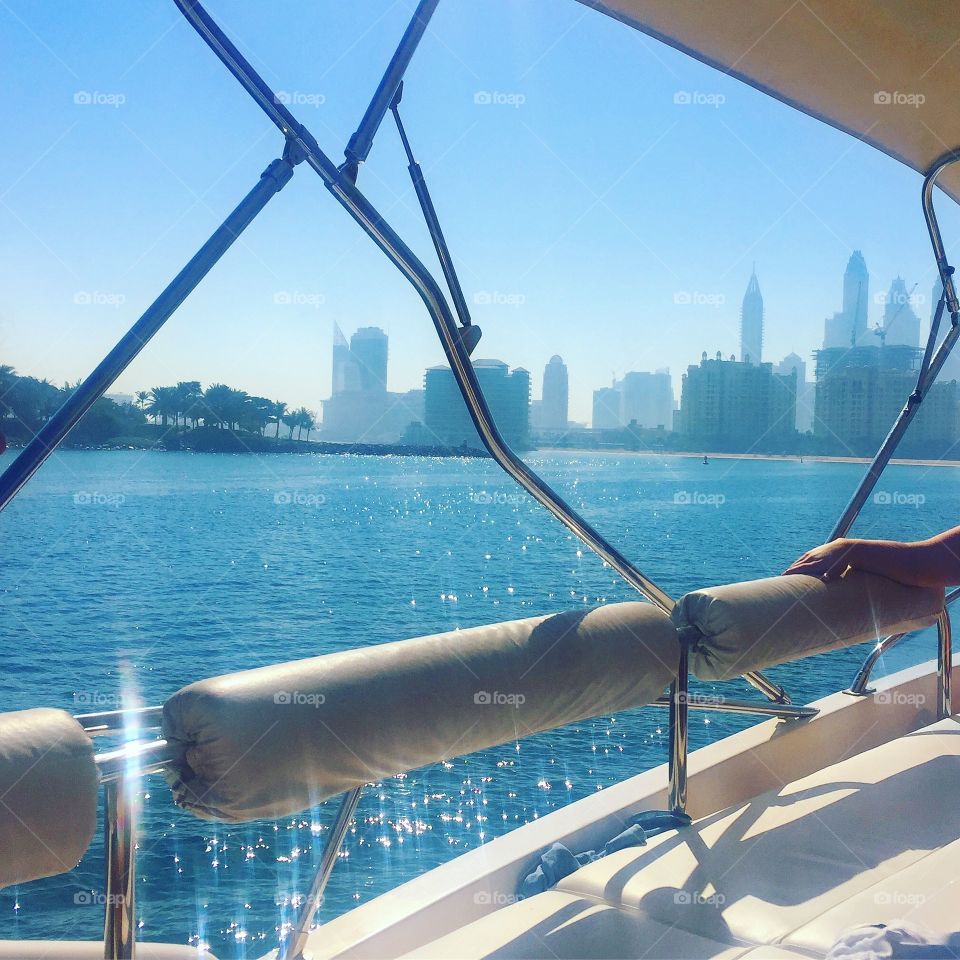 Boat trip around The Palm in Jumeirah Beach, Dubai☀️🌊