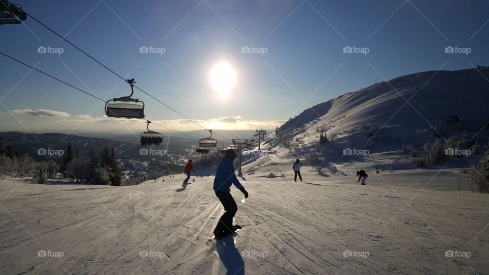 Snowboarding in the beautiful winter Hill!