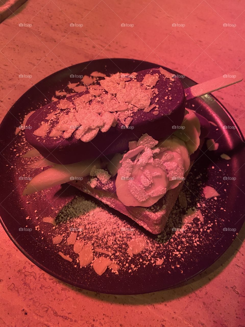 Dessert under a heat lamp