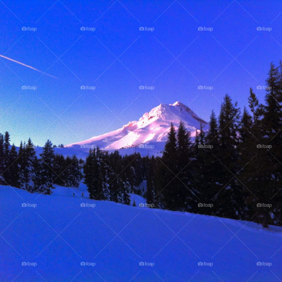 Evening Approaches. A view of Mt. Hood in northern Oregon from Meadows ski resort