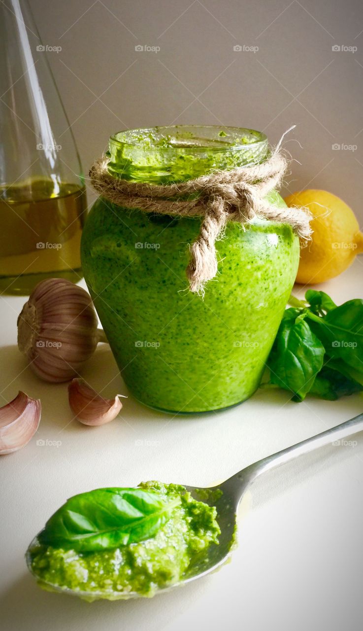 Homemade basil pesto 