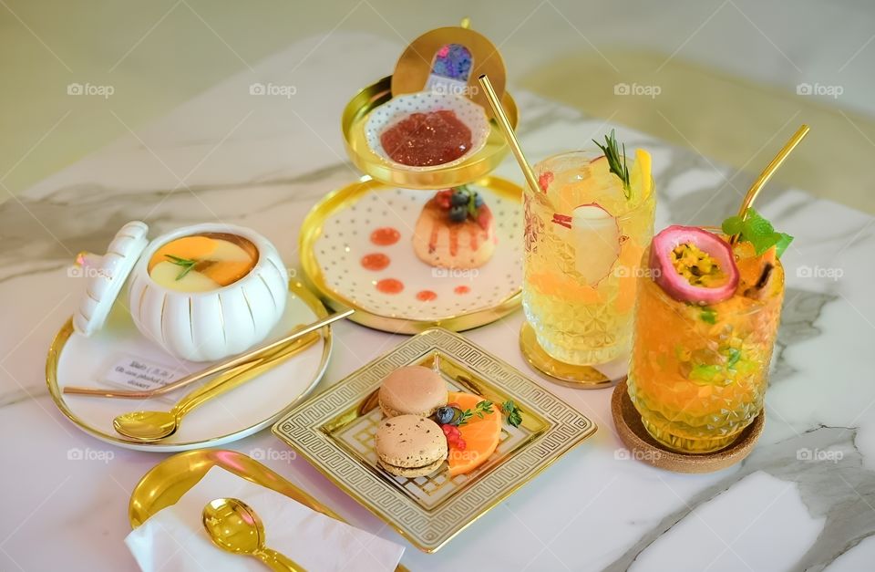 tea set with sweets elegant afternoon