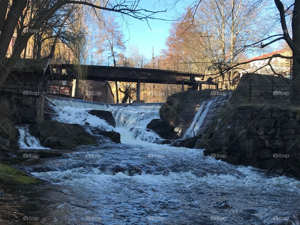 Beautiful waterfall Akerselva in Oslo 