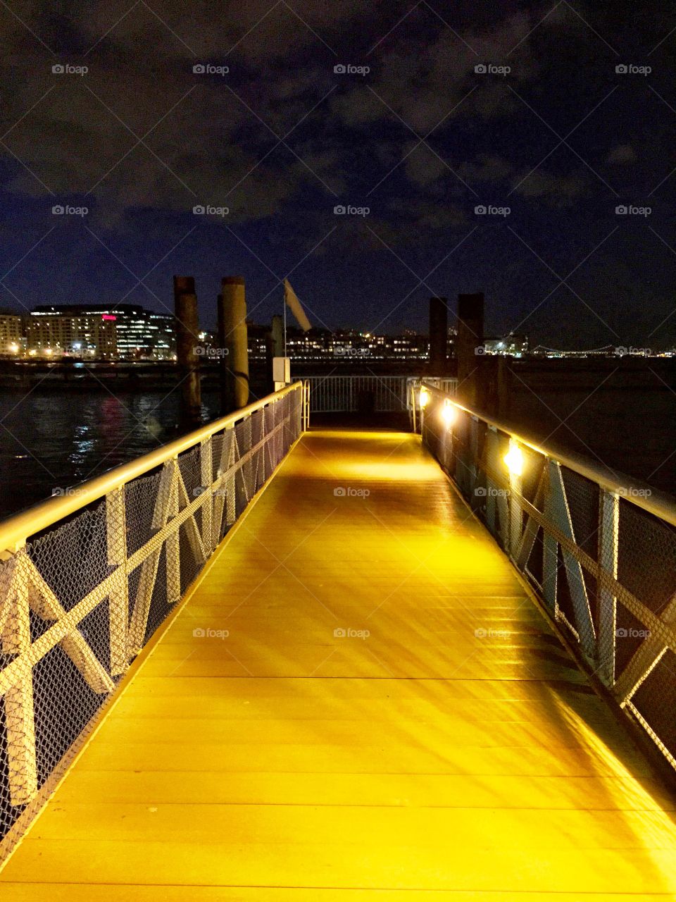 Night's Bridge. Night photo of illuminated bridge on the Hudson River