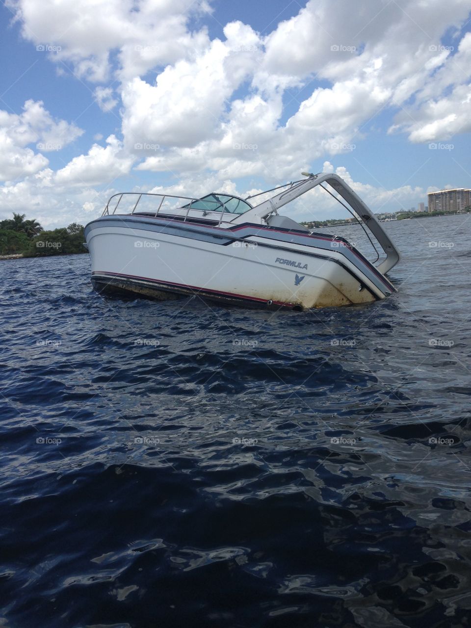 Formula Boat. Wrecked boat