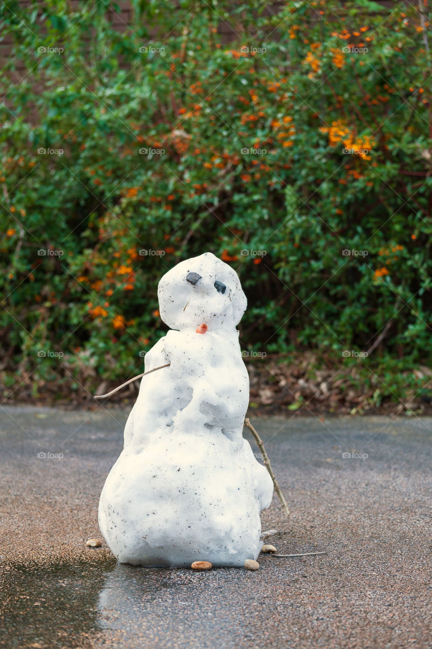 Melting snowman. Goodbye winter. Welcome spring.