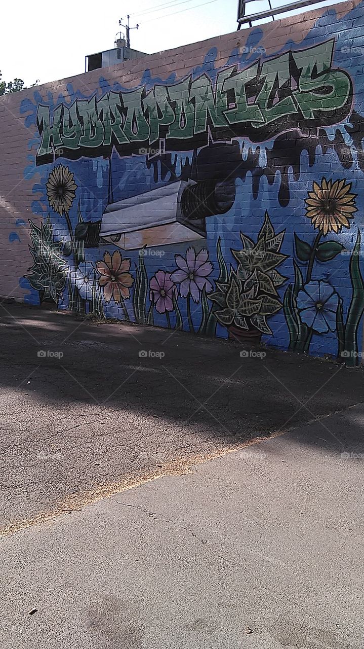 Back alley art/ artificial Sun. I was out for a bike ride and saw this painting in the alley