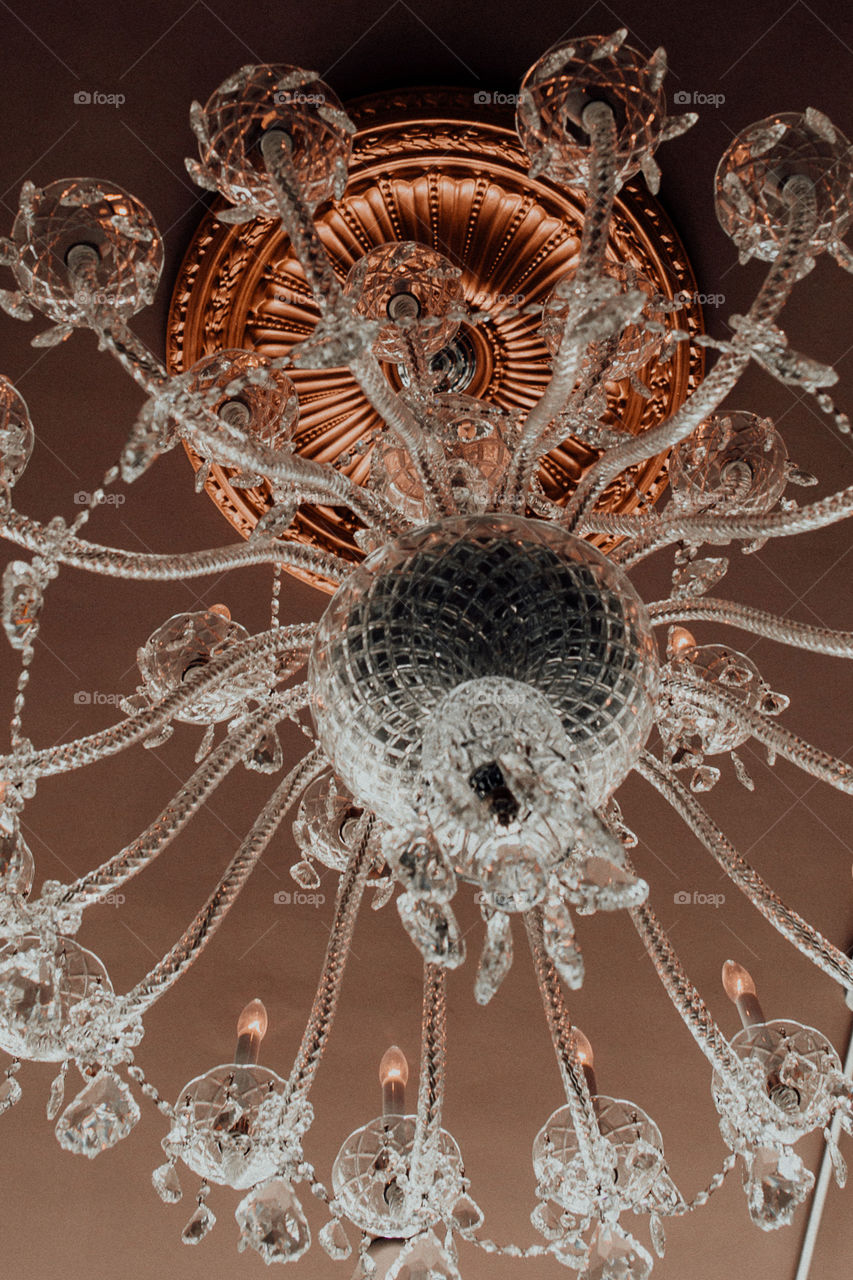 A unique perspective of a chandelier detail