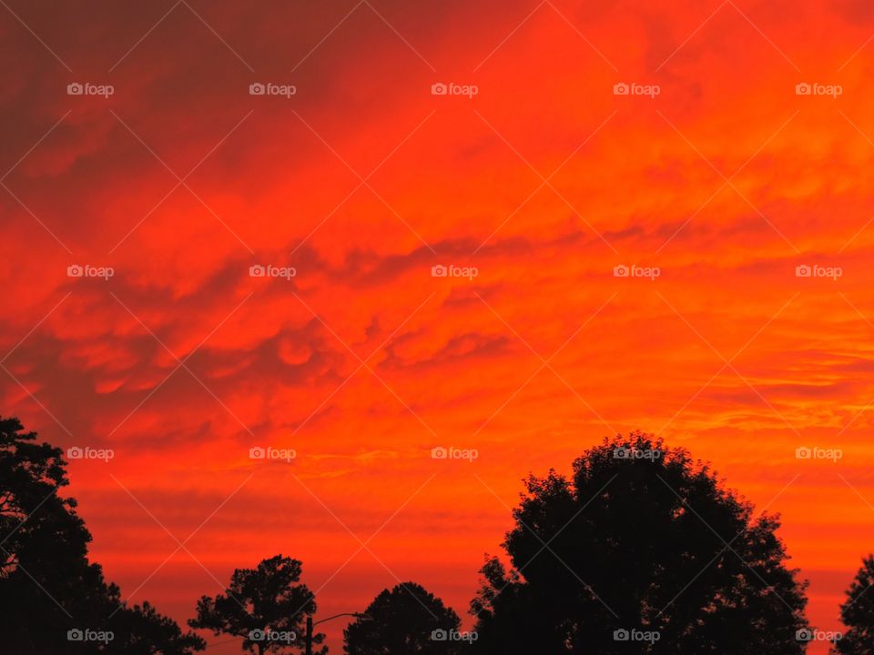 Sky on fire. Sunset just before a storm