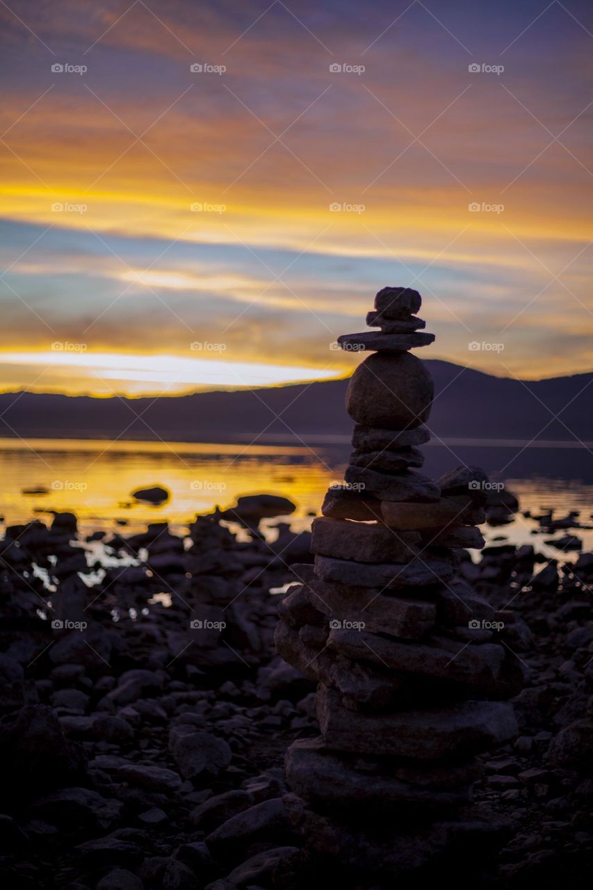 Rock stacking in Lake Tahoe California 
