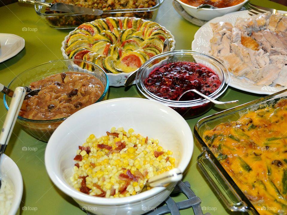 Prepared Fruits and Vegetables for Thanksgiving feast