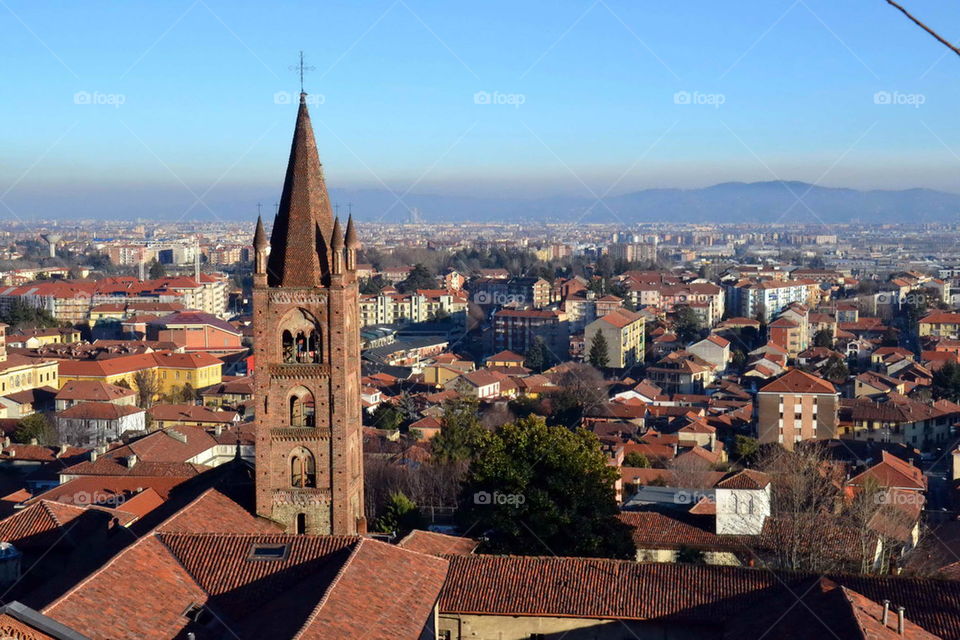 church, bell tower, bell, city, outdoor, roofs, hills, streams, turin,