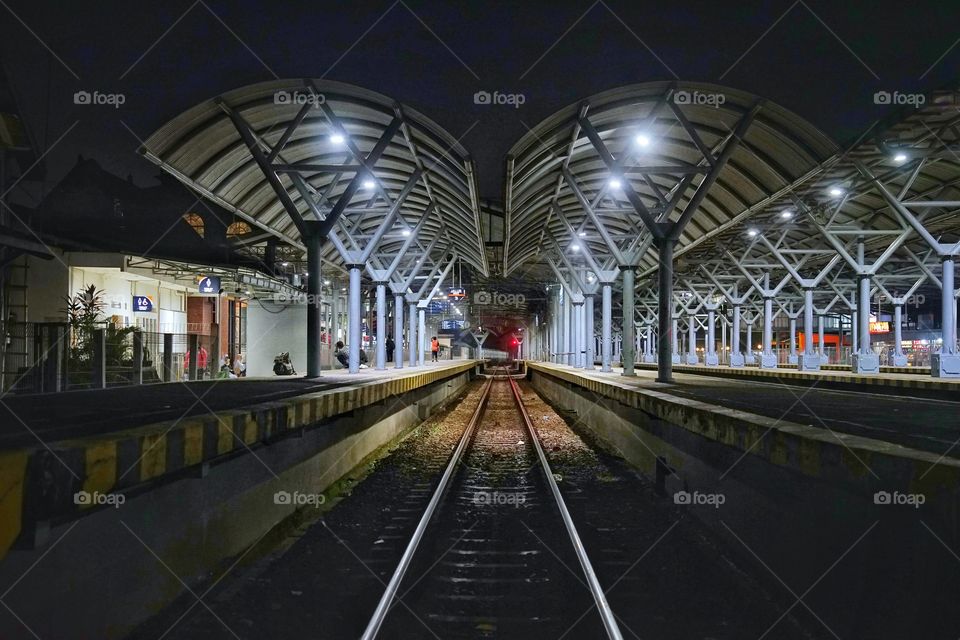 inside the Jogjakarta train station at night