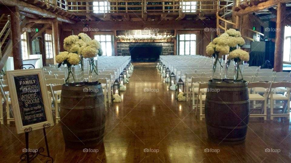 Rustic Wedding. Sunriver Great Hall decorated for Rustic Wedding. 