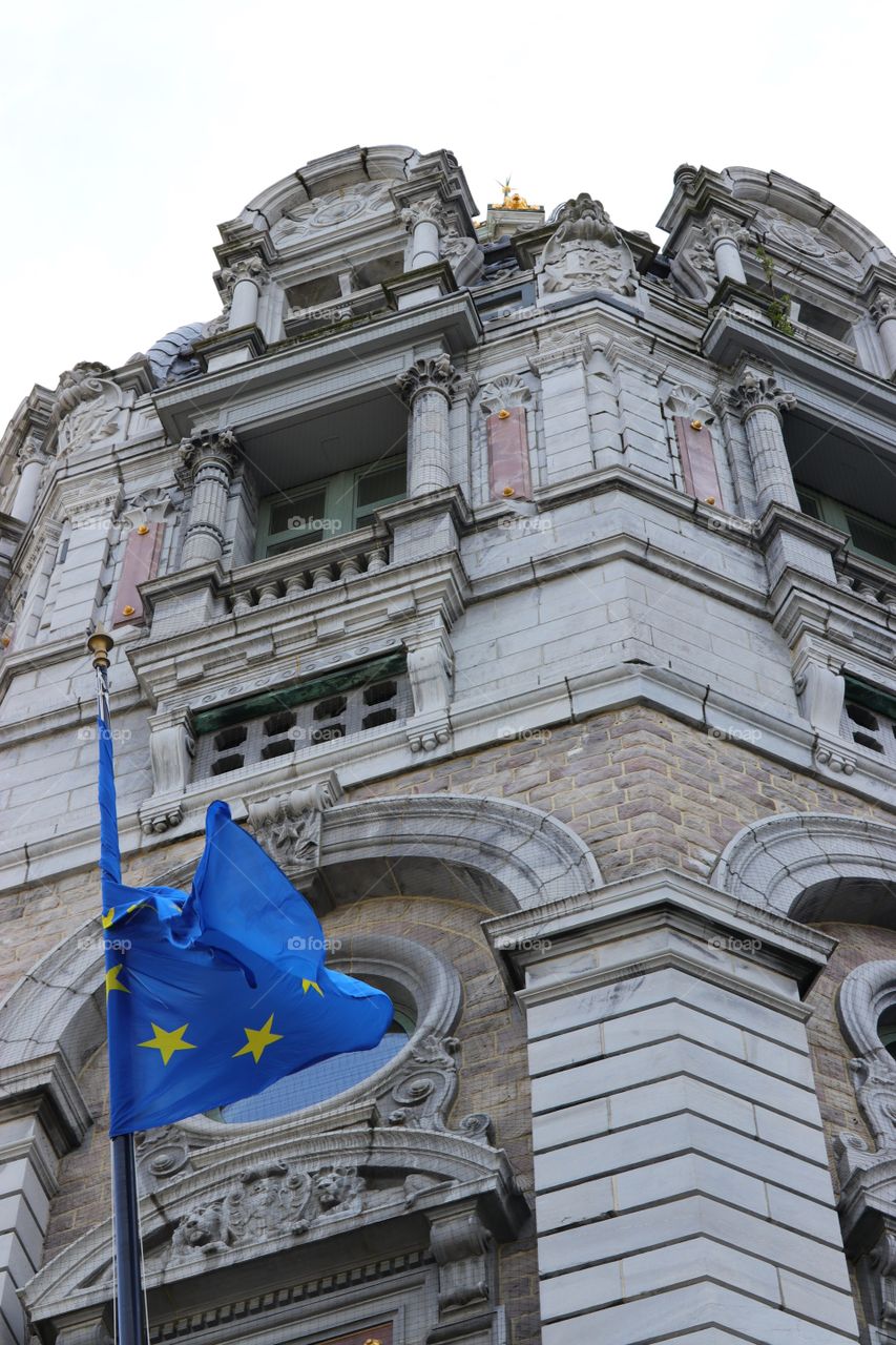 Flag of European Union on the building in Antwerp