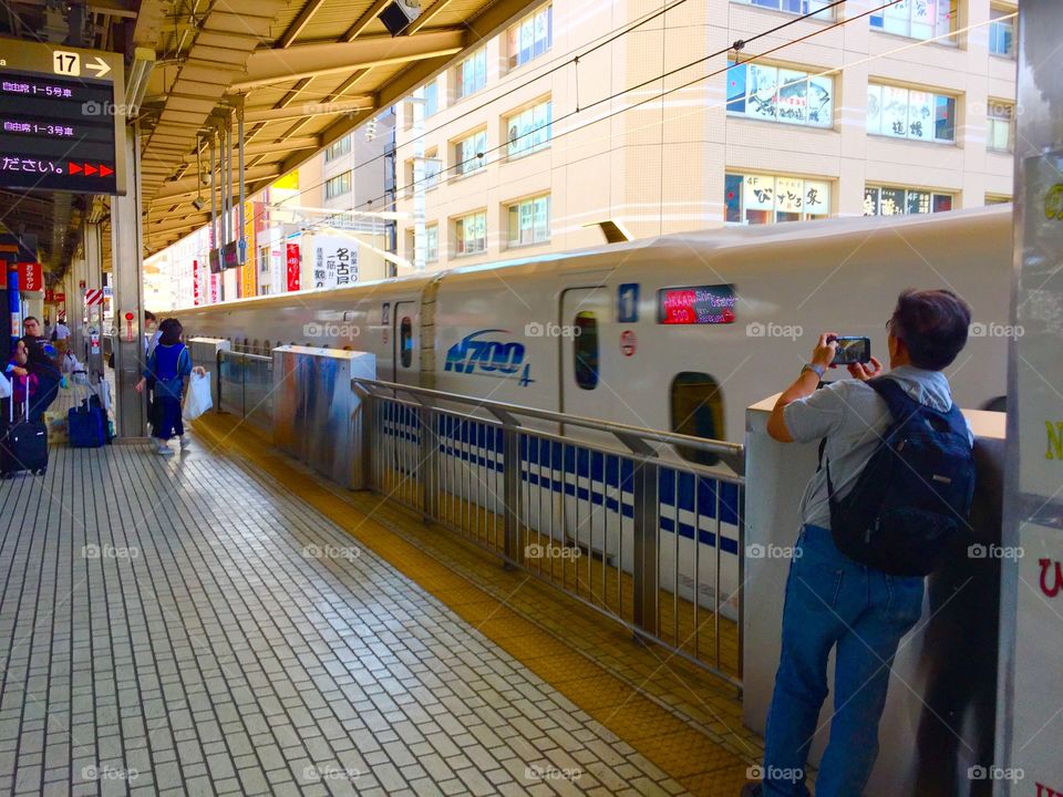 Shinkansen in Japanese train station