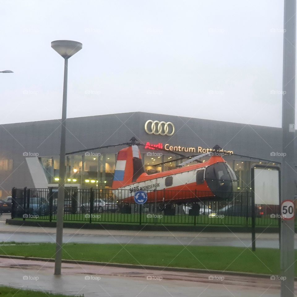 Helicopter stuck on solid ground. Netherland Rotterdam