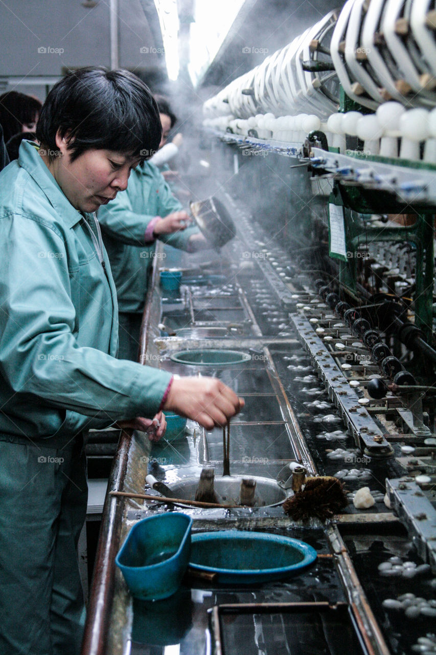 work in silk factory